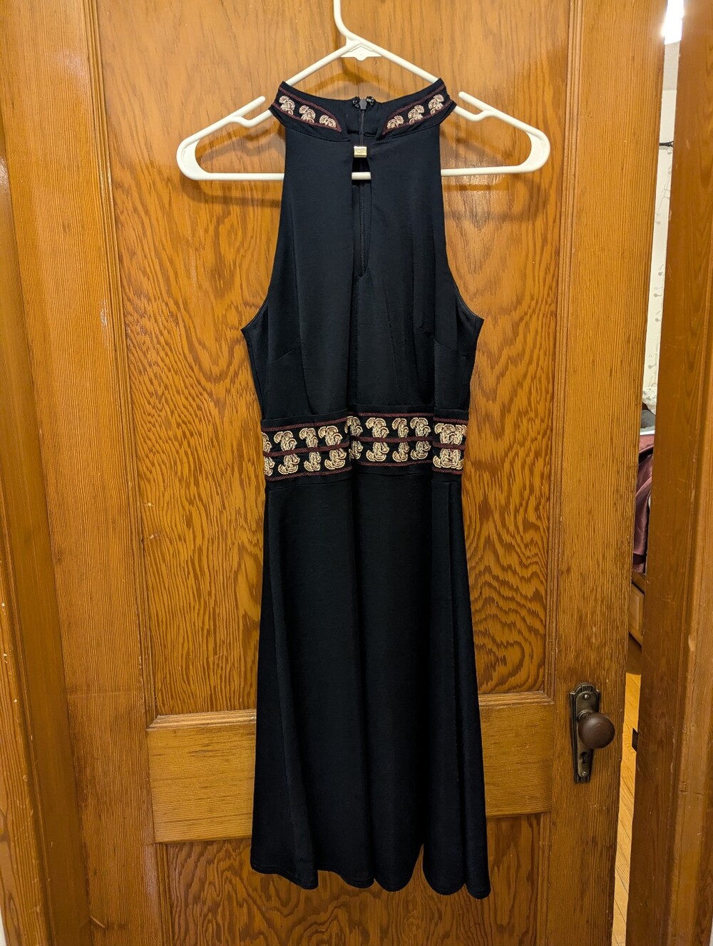 le chateau Navy Halter Midi Dress with Embroidered Waist Size XS